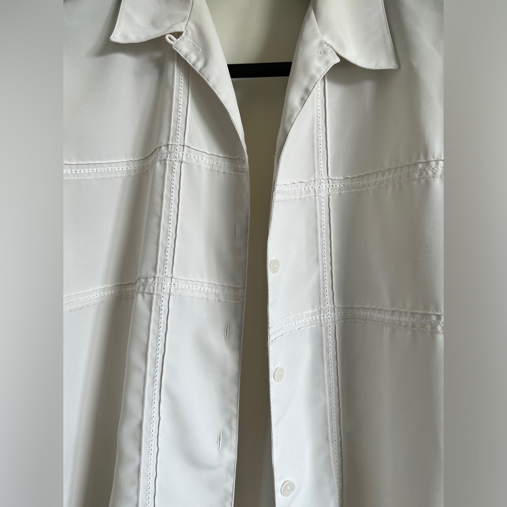 90s Vintage White Alexon Button Up Knit Plaid Design Blouse Cottagecore Boho 12 - Picture 4 of 8